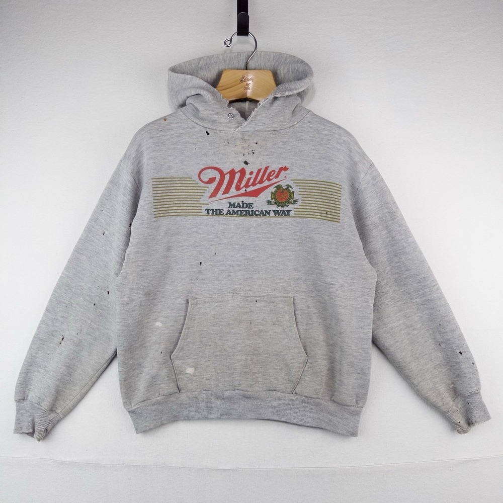 80's Vtg Miller Jerzees By Russell Made The American Way Hoodie USA *Distressed